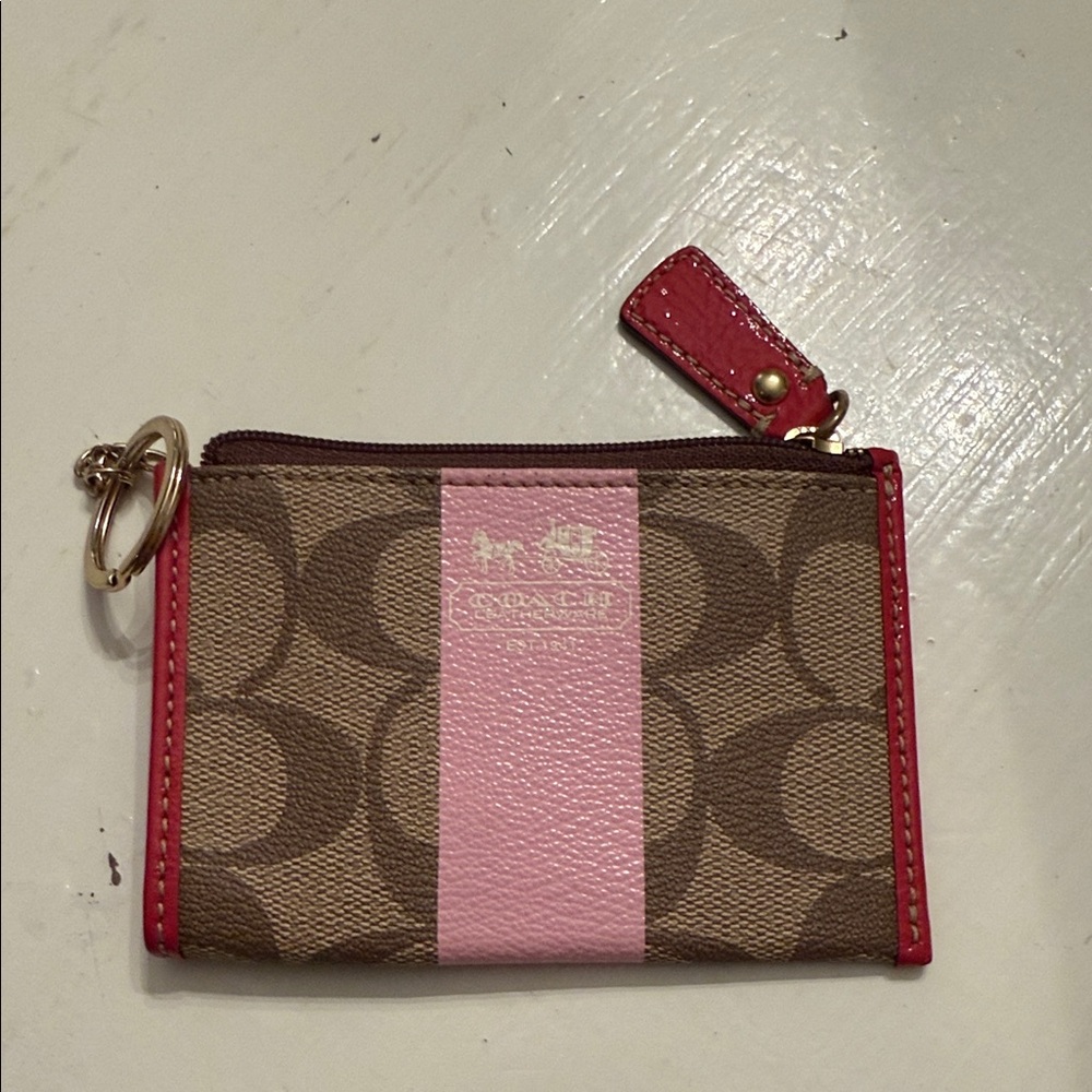 Coach Tan and Pink Signature Coin Pouch